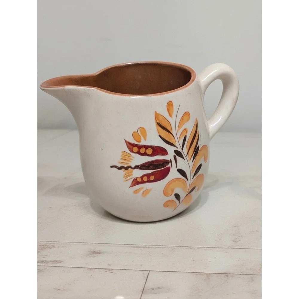 Vintage Stangl Pottery Terra Rose Pitcher Hand Painted Floral Cream Brown 3822